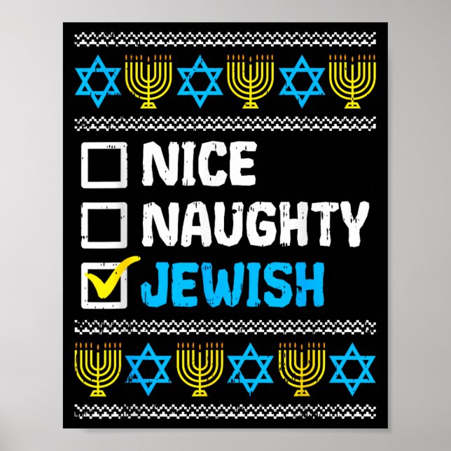 Póster Nice Naughty Jewish Ugly Hanukkah Sweater Chanukah (Frente)