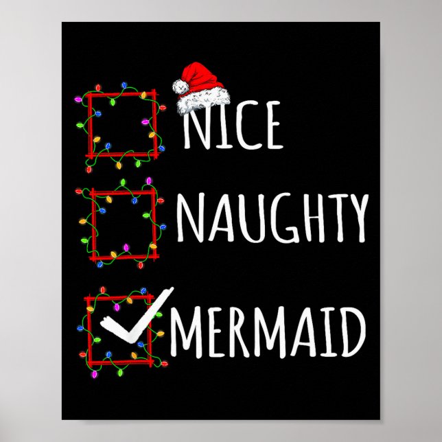 Póster Nice Naughty Mermaid Christmas List Santa Claus Fu (Frente)