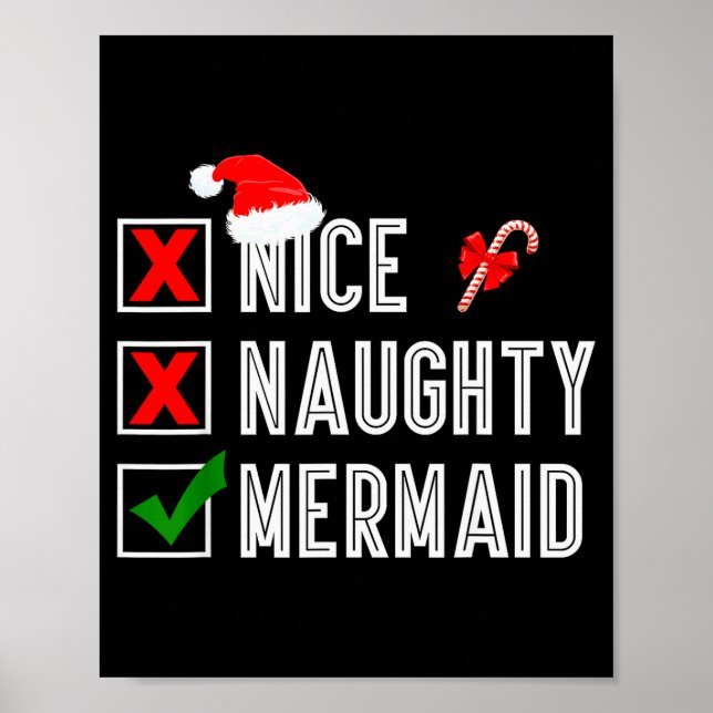 Póster Nice Naughty Mermaid Merry Christmas Santa Claus X (Frente)