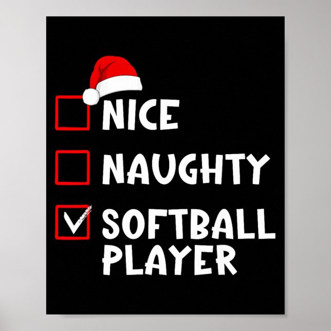 Póster Nice Naughty Softball Player Funny Christmas List  (Frente)