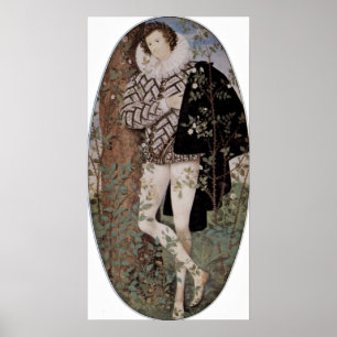 Póster Nicholas Hilliard - hombre joven entre los rosas