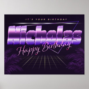 Póster Nicholas Name Vorname lila retro Poster Geburtstag