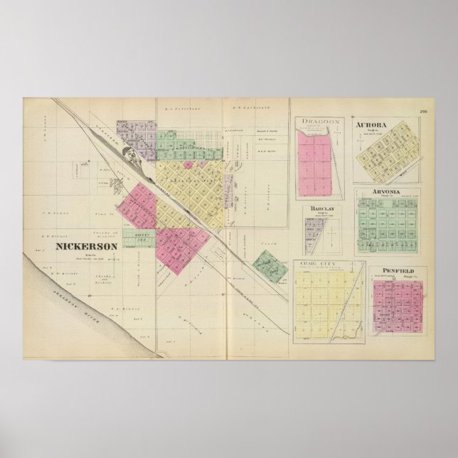 Póster Nickerson, Dragoon, Aurora, Barclay, Kansas (Frente)