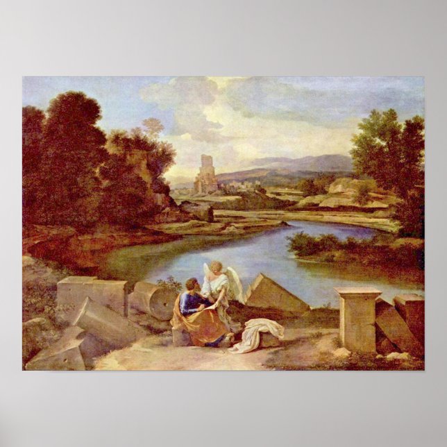 Póster Nicolas Poussin - Paisaje con San Mateo (Frente)