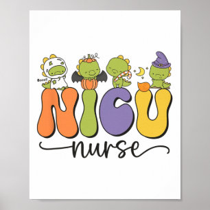 Póster Nicu Enfermera Dinosaur Halloween Calabaza Neonata