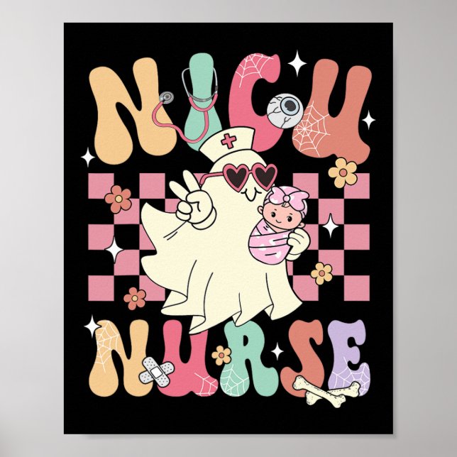 Póster Nicu Nurse Spooky Ghost Halloween Curte Enfermería (Frente)