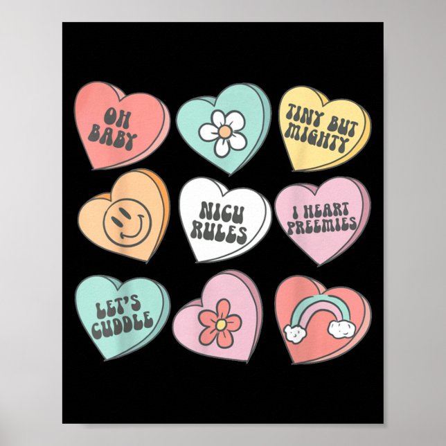 Póster Nicu Nurse Valentine's Day Heart Candy Neonatal Ic (Frente)