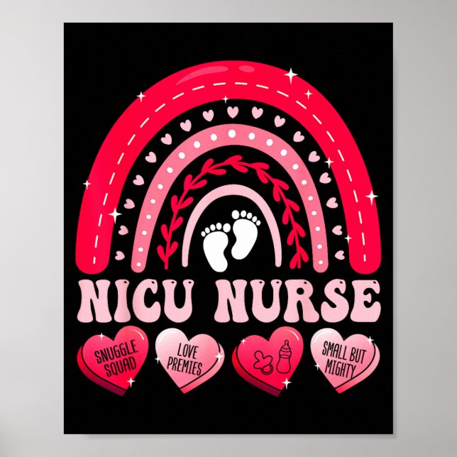 Póster Nicu Nurse Valentines Day Rainbow Neonatal Rn Hear (Frente)