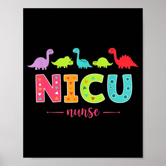 Póster Nicu Nurse With Cute Dinosaurs Pediatric For Women (Frente)