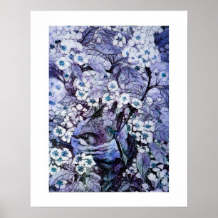 Póster NIDO DE PÁJARO, blanco azul