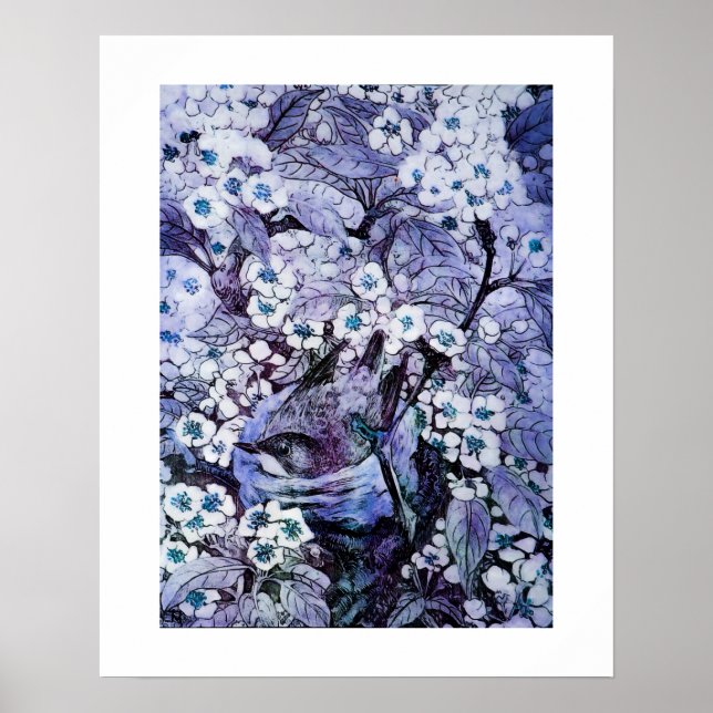 Póster NIDO DE PÁJARO, blanco azul (Frente)