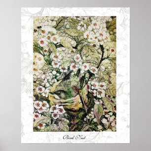 Póster NIDO DE PÁJARO, blanco marrón verde amarillo