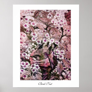 Póster NIDO DE PÁJARO, blanco rojo rosa