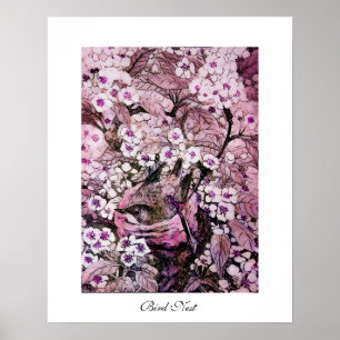 Póster NIDO DE PÁJARO, blanco rojo rosa violeta