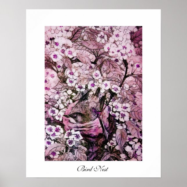 Póster NIDO DE PÁJARO, blanco rojo rosa violeta (Frente)
