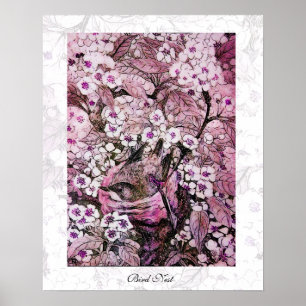 Póster NIDO DE PÁJARO, blanco rojo rosa violeta