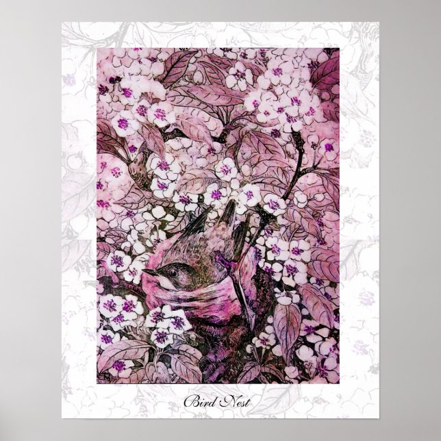 Póster NIDO DE PÁJARO, blanco rojo rosa violeta (Frente)
