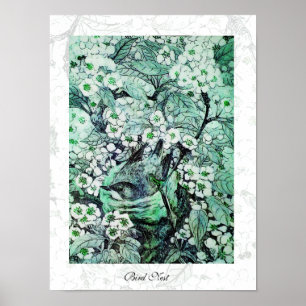 Póster NIDO DE PÁJARO, blanco verde