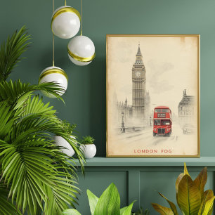 Póster Niebla de Londres Estampa de Viaje Vintage Big Ben