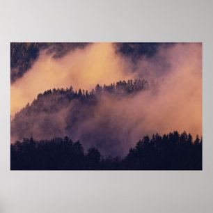 Póster Niebla invernal en el valle al atardecer desde Mor