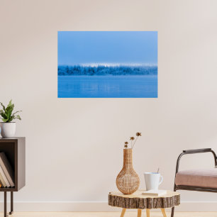 Póster Niebla misteriosa sobre el lago nevado Bohinj, Esl
