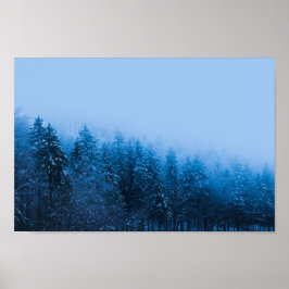 Póster Niebla sobre bosque cubierto de nieve en el lago B