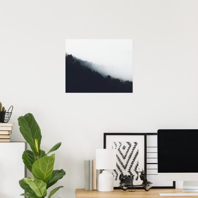 Póster Niebla sobre capas diagonales del bosque (Oficina en casa)