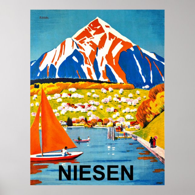 Póster Niesen, cima de montaña sobre el lago, Suiza (Frente)