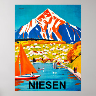 Póster Niesen, pico de montaña sobre el lago, Suiza