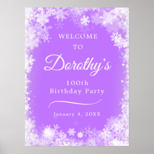 Póster Nieve de Cumpleaños 100 Imprimible Morado de Bienv