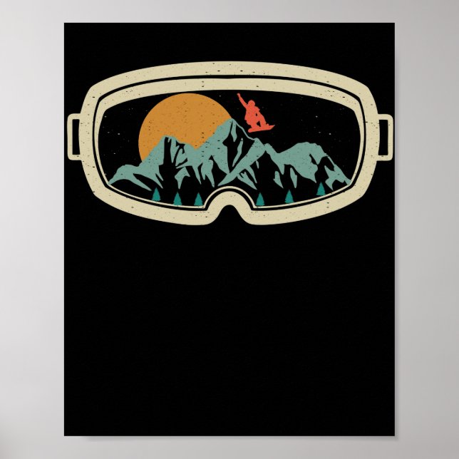 Póster Nieve de esquí de snowboard de gafas retro (Frente)