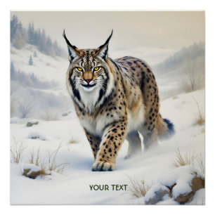 Póster Nieve de invierno de Fantasy Cute Lynx