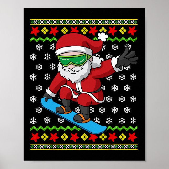 Póster Nieve de Navidades feos sobre Snowboard en Santa S (Frente)