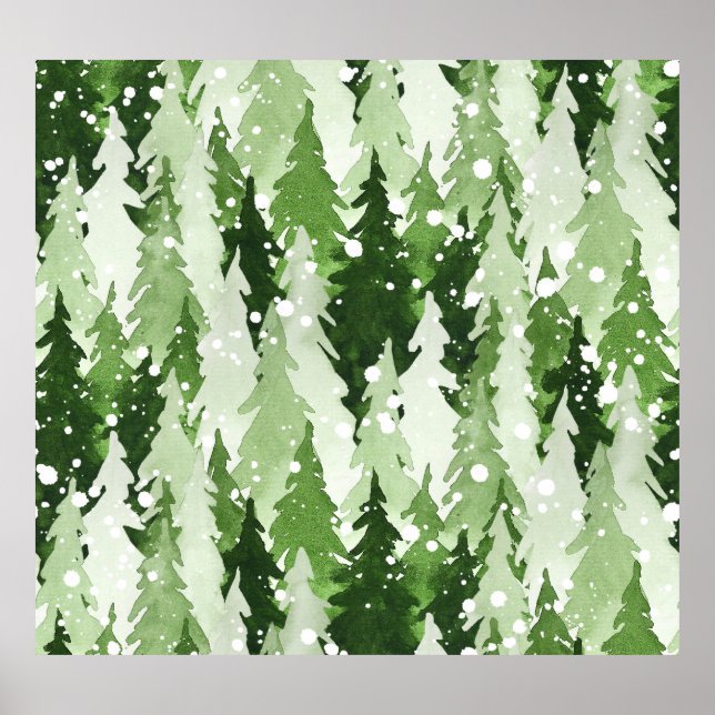 Póster Nieve de pinos: Navidades de acuarela. (Frente)