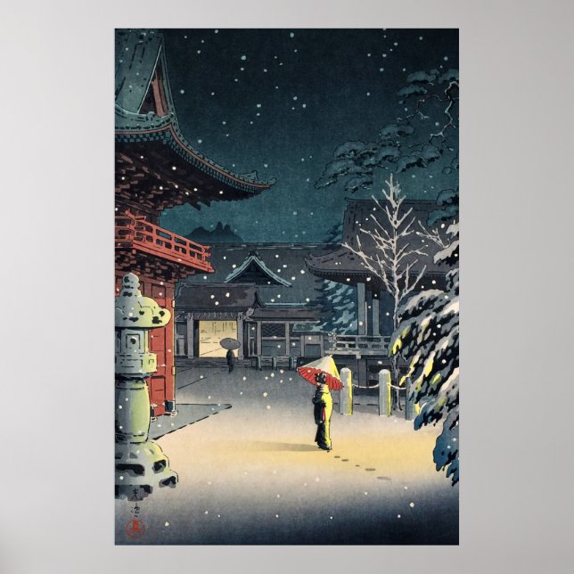 Póster Nieve en el santuario de Nezu por Tsuchiya Koitsu (Frente)