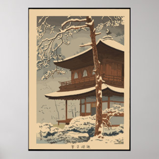 Póster Nieve en el templo Ginkakuji Asano Takeji