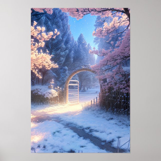 Póster Nieve en fusión y flores de cerezo (Frente)