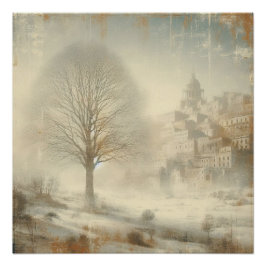 Póster Nieve En Paisaje Invernal Foto Antigua Diseño Gráf