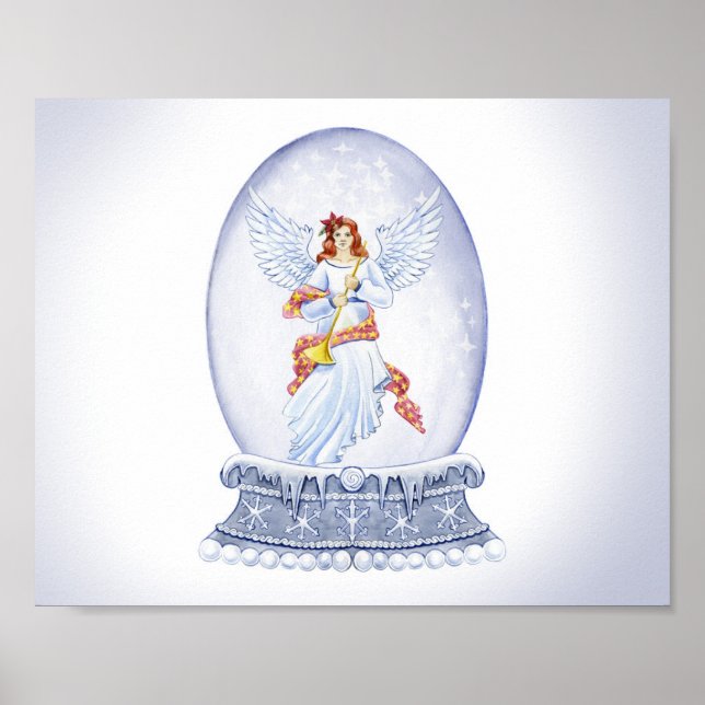 Póster Nieve globo con ilustracion de ángel (Frente)