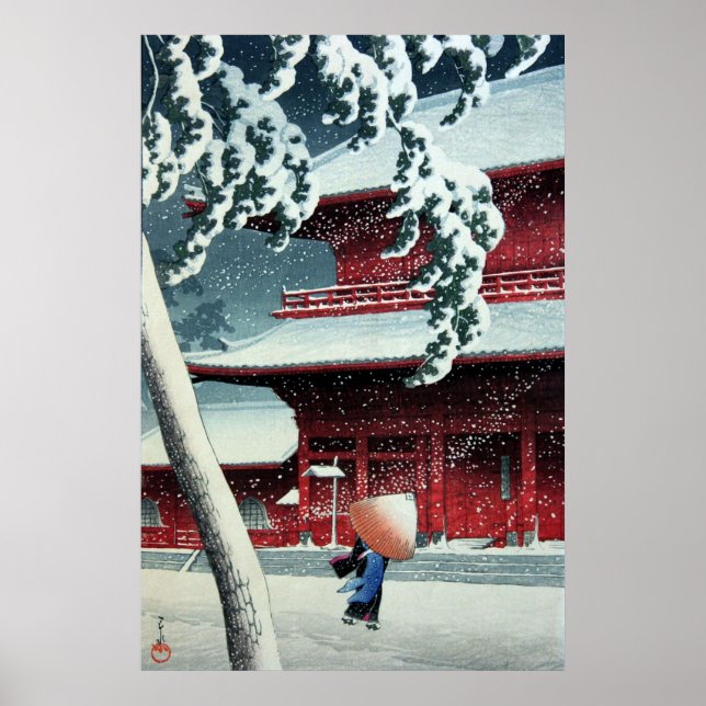 Póster Nieve nocturna en el río Edo Hasui Kawase (Frente)