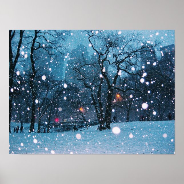 Póster Nieve nocturna en la ciudad (Frente)