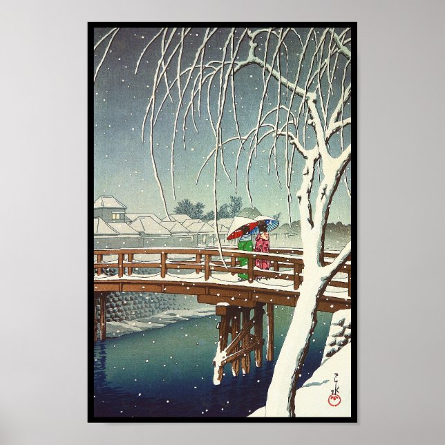 Póster Nieve tardía a lo largo del río Edo Hasui Kawase a (Frente)