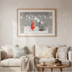 Póster Nieve vintage y niñera de ángeles