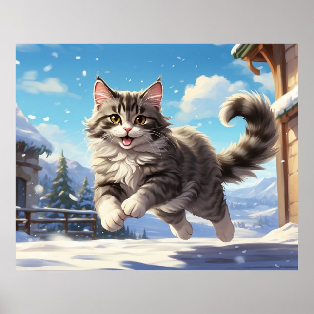 Póster *~* Nieve Volando Kitty 5:4 Gato gatito AP68 (Frente)