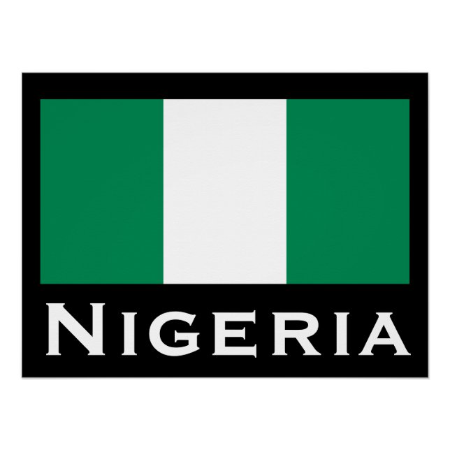 Póster Nigeria con bandera nigeriana (África Occidental) (Anverso)