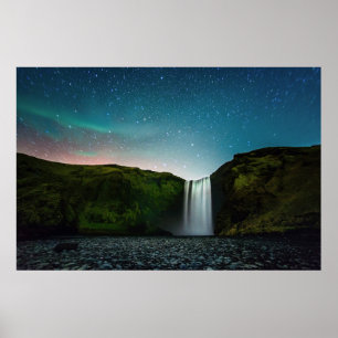 Póster Night at Skógafoss
