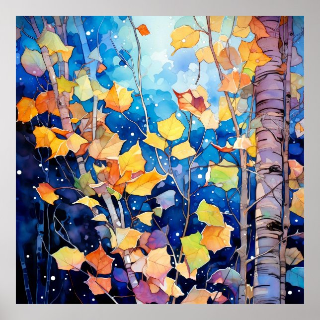 Póster Night Forest in Autumn Art (Frente)