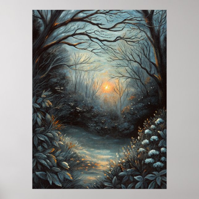 Póster Night Forest Sunset River Art (Frente)