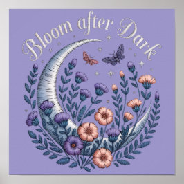Póster Night Garden Faux Embroidered Moon with Moths