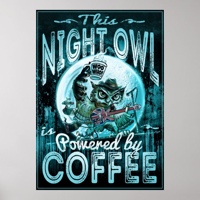 Póster Night Owl Powered by Coffee (Frente)